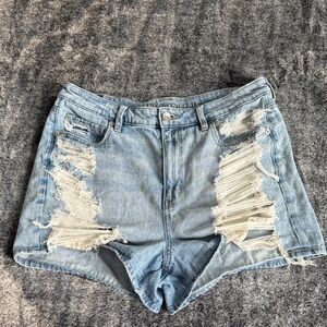 American Eagle Outfitters Ripped Light Blue Jean Shorts